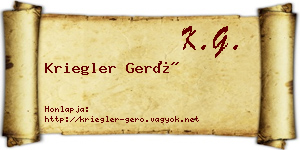 Kriegler Gerő névjegykártya